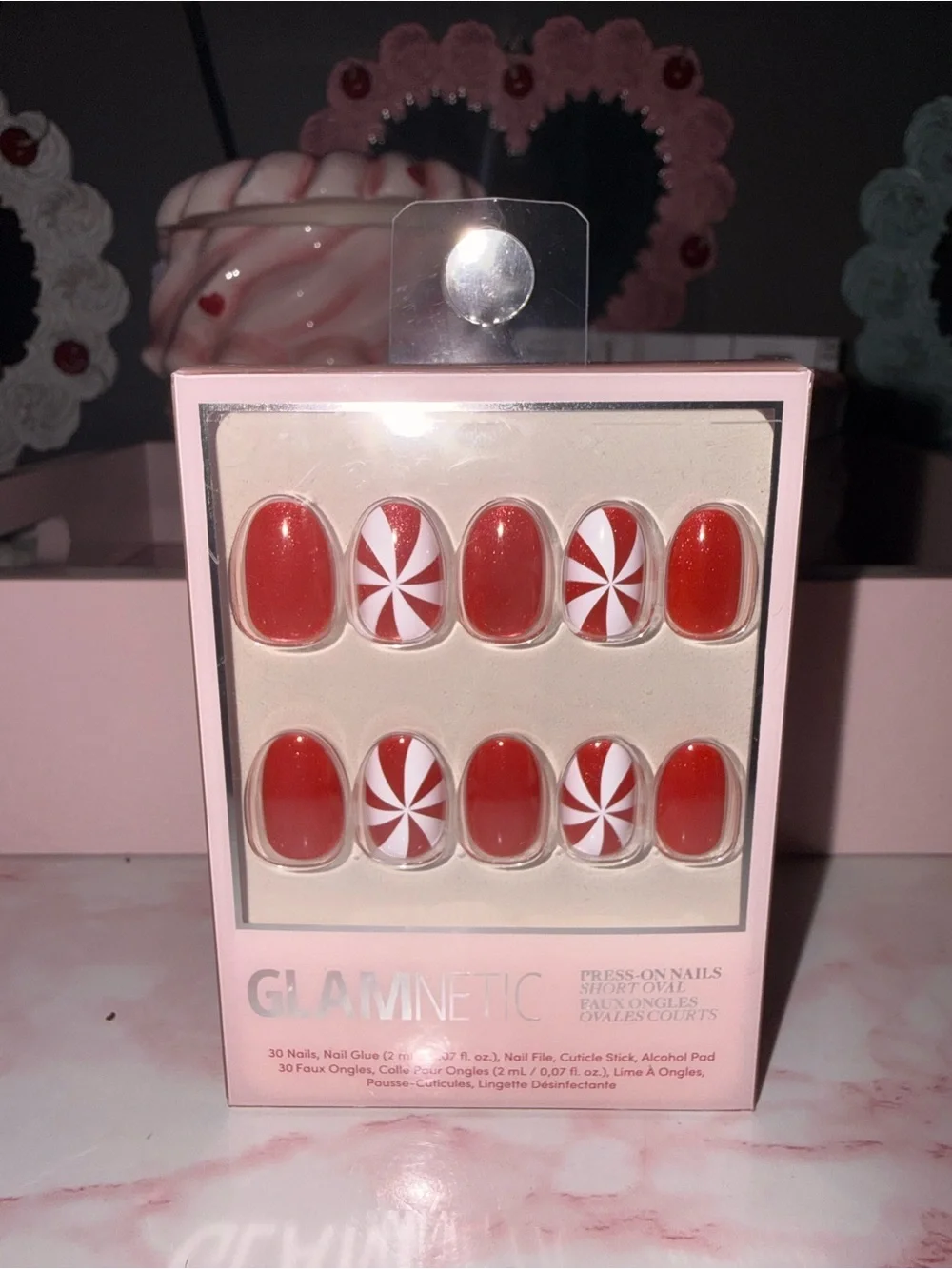 Glamnetic Red Peppermint Swirl Press-On Nails
